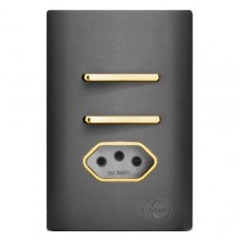 Conjunto Interruptor Duplo Simples + Tomada 10A 4x2 - Novara Grafite Gold